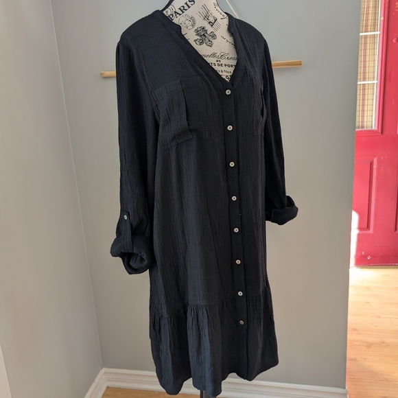 Nanette Lepore Black Ruffled Shirt Dress Size 14 - Picture 2 of 6